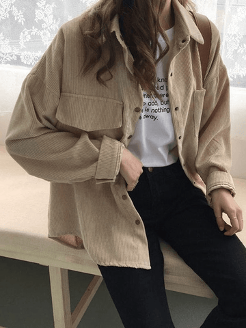 Corduroy Long Sleeve Button Blouse