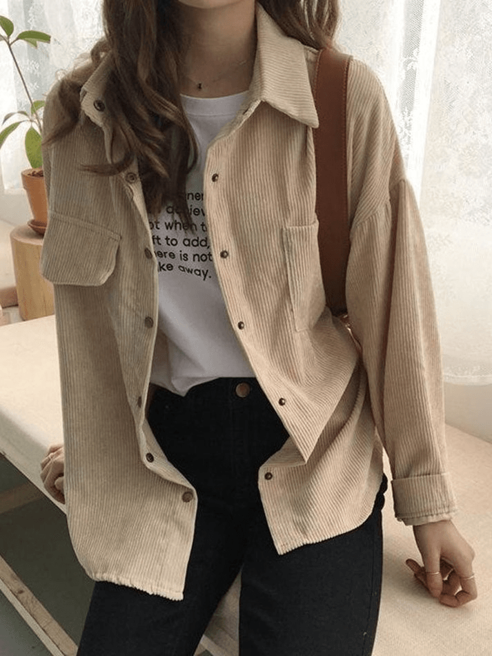 Corduroy Long Sleeve Button Blouse