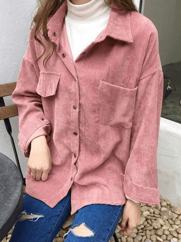 Corduroy Long Sleeve Button Blouse