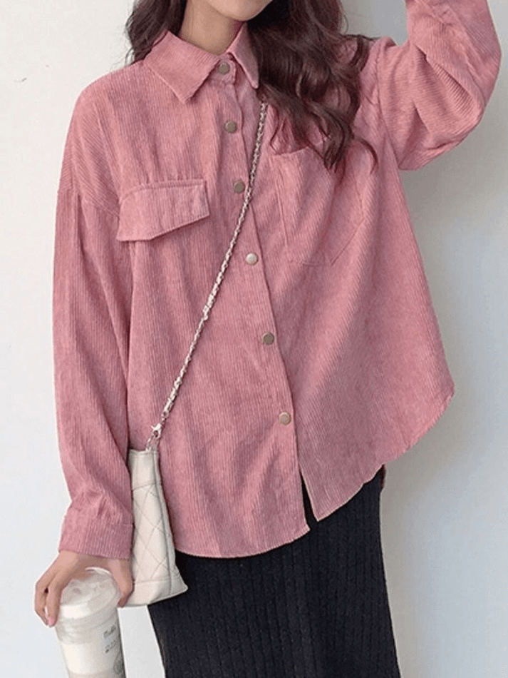 Corduroy Long Sleeve Button Blouse