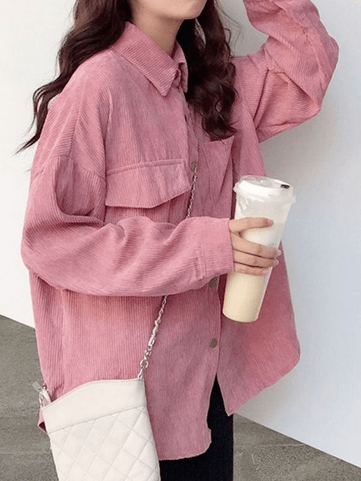 Corduroy Long Sleeve Button Blouse