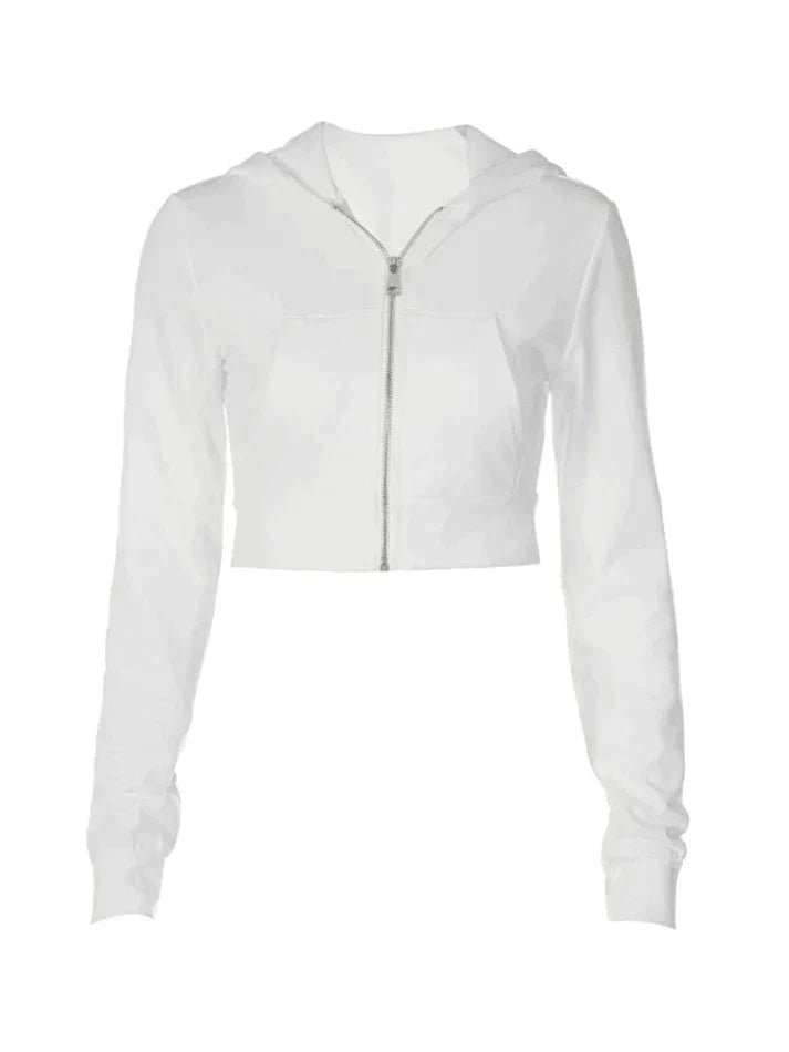 Cropped White Zip-Up Hoodie