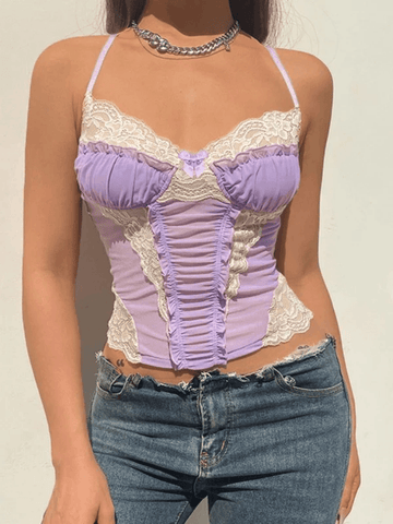 Cross Back Lace Mesh Crop Cami Top