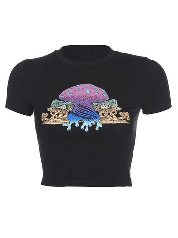 Drip Mushroom Print Crop Top