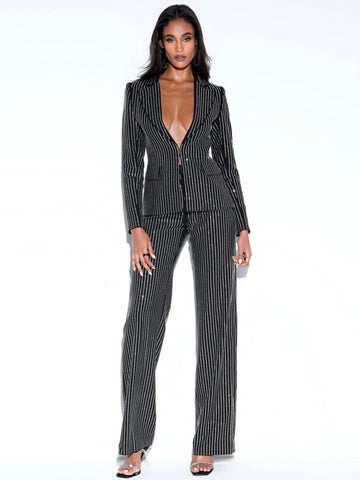 Taelyn Black Stylish Crystal Trousers