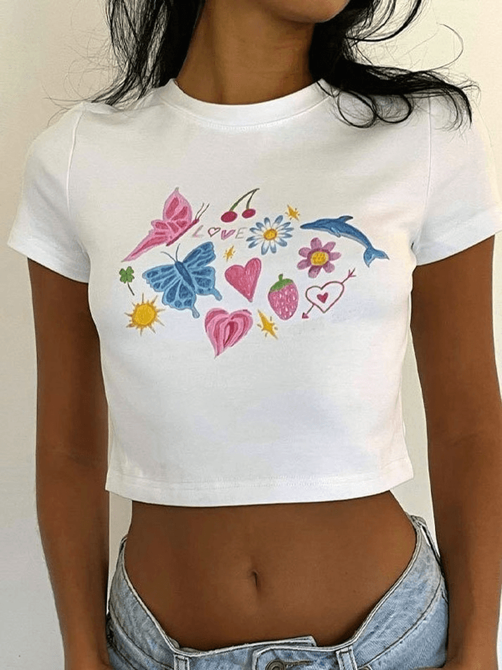 Fruity Butterfly Print Crop Top