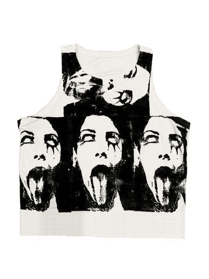 Funny Face Print Cropped Tank Top