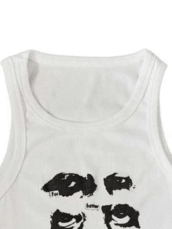 Funny Face Print Cropped Tank Top