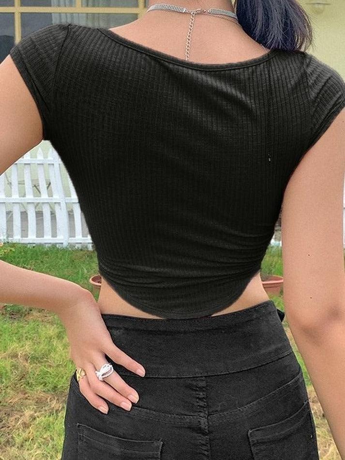 Irregular Buttoned Rib Crop Top