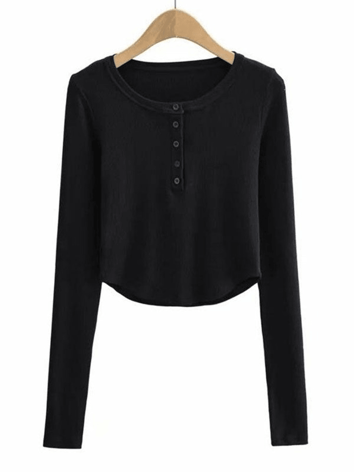 Irregular Long Sleeve Button Crop Top