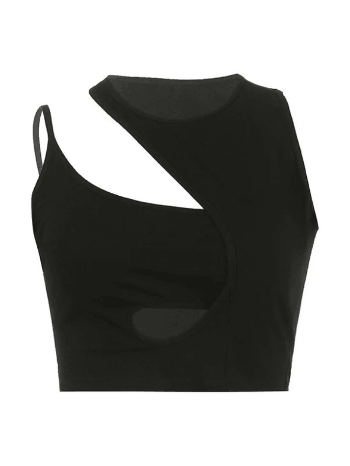 Irregular Slash Black Cropped Tank Top