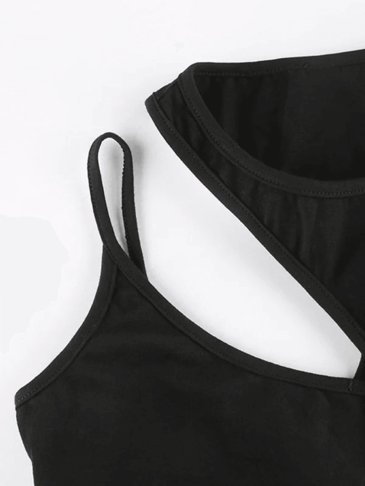 Irregular Slash Black Cropped Tank Top