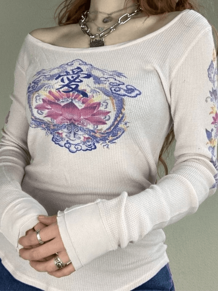 Lotus Print Long Sleeve Top