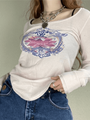 Lotus Print Long Sleeve Top