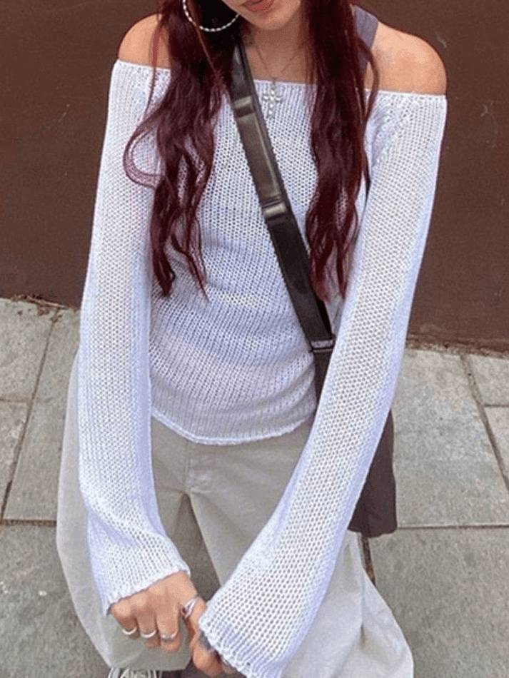 Off Shoulder Long Sleeve Knit Top