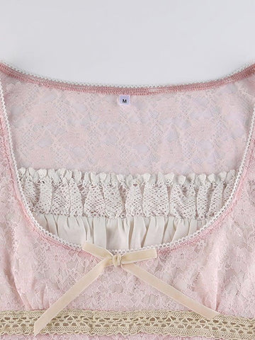 Patchwork Lace Trim Crop Top