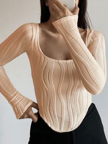 Pleated Basic Long Sleeve Crop Top