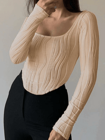 Pleated Basic Long Sleeve Crop Top