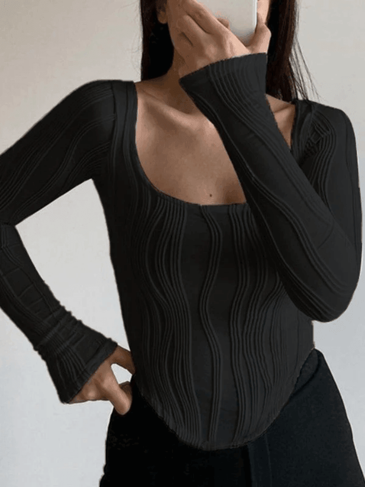 Pleated Basic Long Sleeve Crop Top