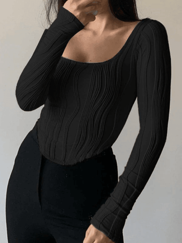 Pleated Basic Long Sleeve Crop Top