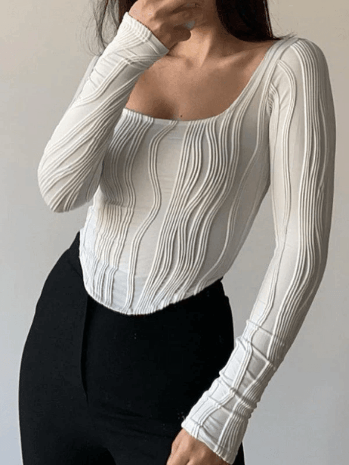 Pleated Basic Long Sleeve Crop Top