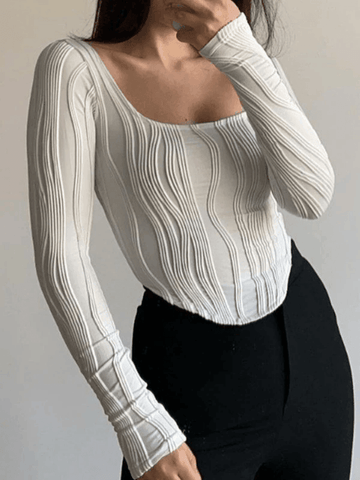 Pleated Basic Long Sleeve Crop Top