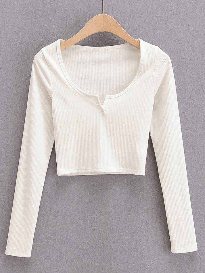 Rib Knit Long Sleeve Crop Top