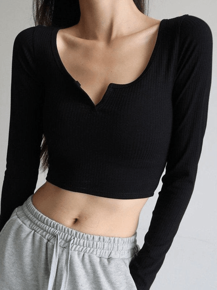 Rib Knit Long Sleeve Crop Top