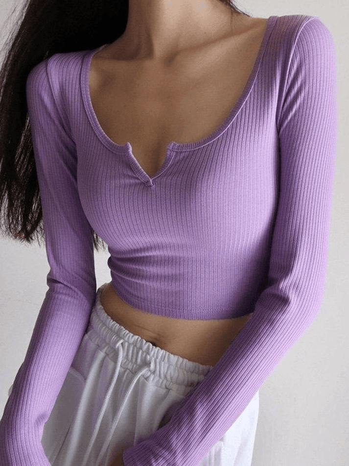 Rib Knit Long Sleeve Crop Top