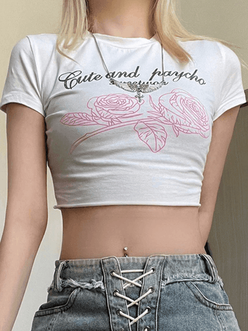 Rose Printed Y2K Crop Top