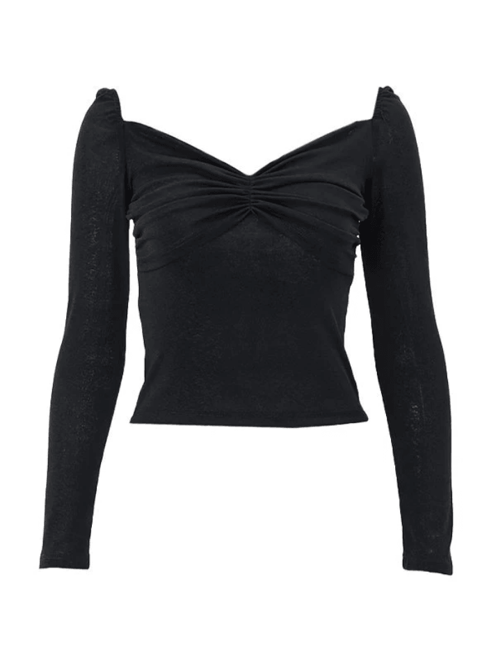 Ruched Solid Color Long Sleeve Crop Top