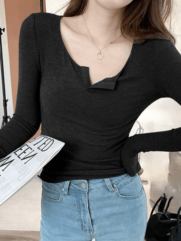 Solid Color Simple Long Sleeve Knit Top