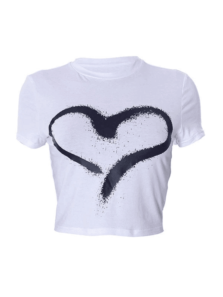 Spray Heart Printed Crop Top