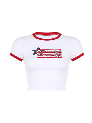 Star Stripe Printed Ringer Crop Top