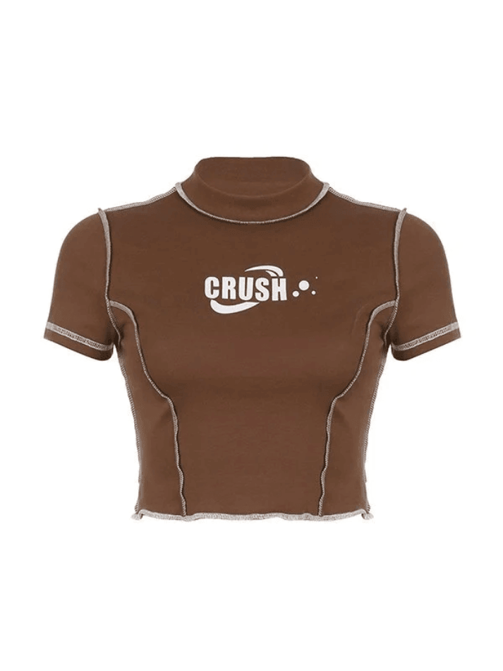 Stitched Detail Brown Crop Top